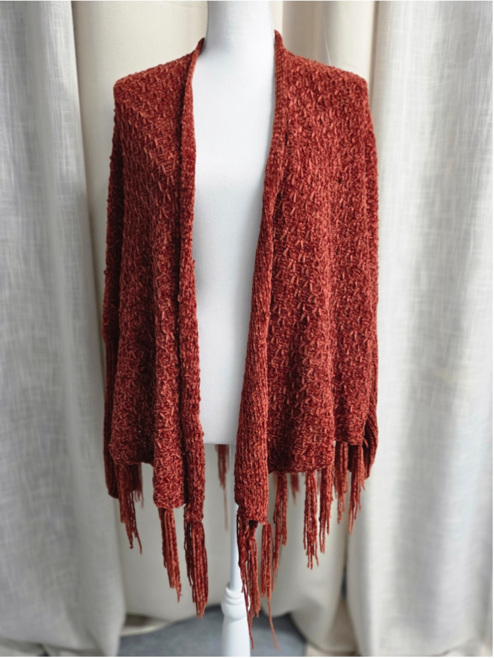Mystree Rust Knit Ponch OS Lagenlook Southwestern Autumndal Earthy Serene